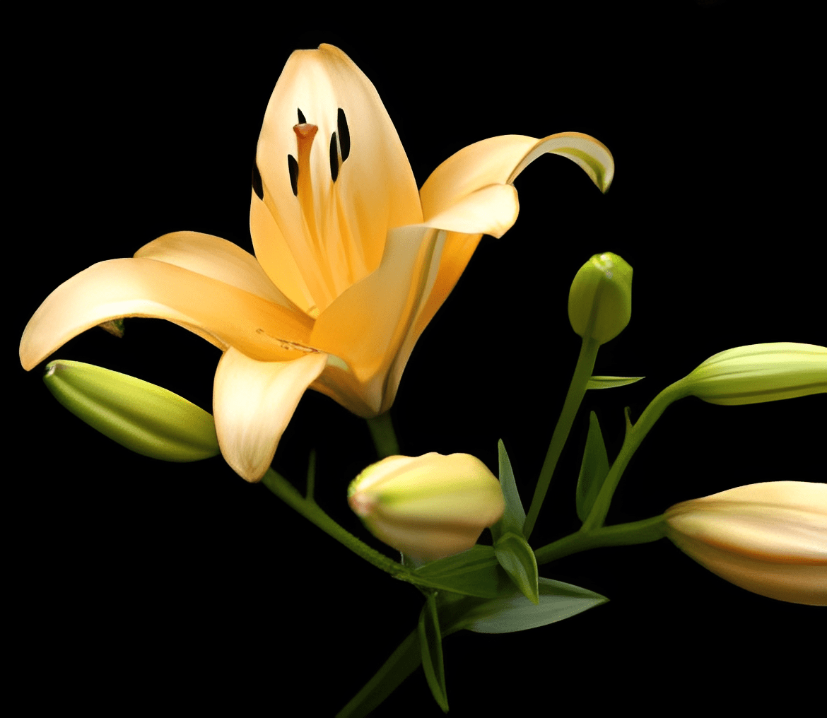Yellow lily flower and green buds